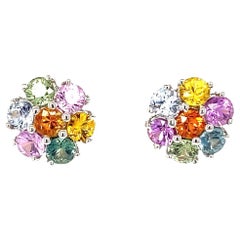 3.45 Carat Multi-Color Sapphire White Gold Floret Stud Earrings