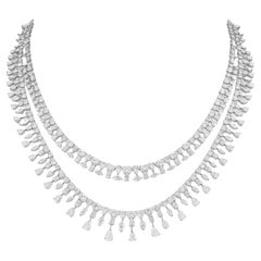 34.5 Carat Natural Diamond Multi Strand Necklace 14 Karat White Gold Jewelry