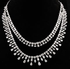 34.5 Carat Natural Diamond Multi Strand Necklace 18 Karat White Gold Jewelry