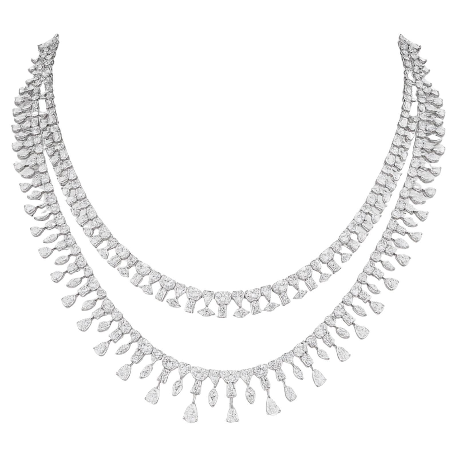 Collier multi-brins en diamant naturel de 34,5 carats Bijoux en or blanc 18 carats