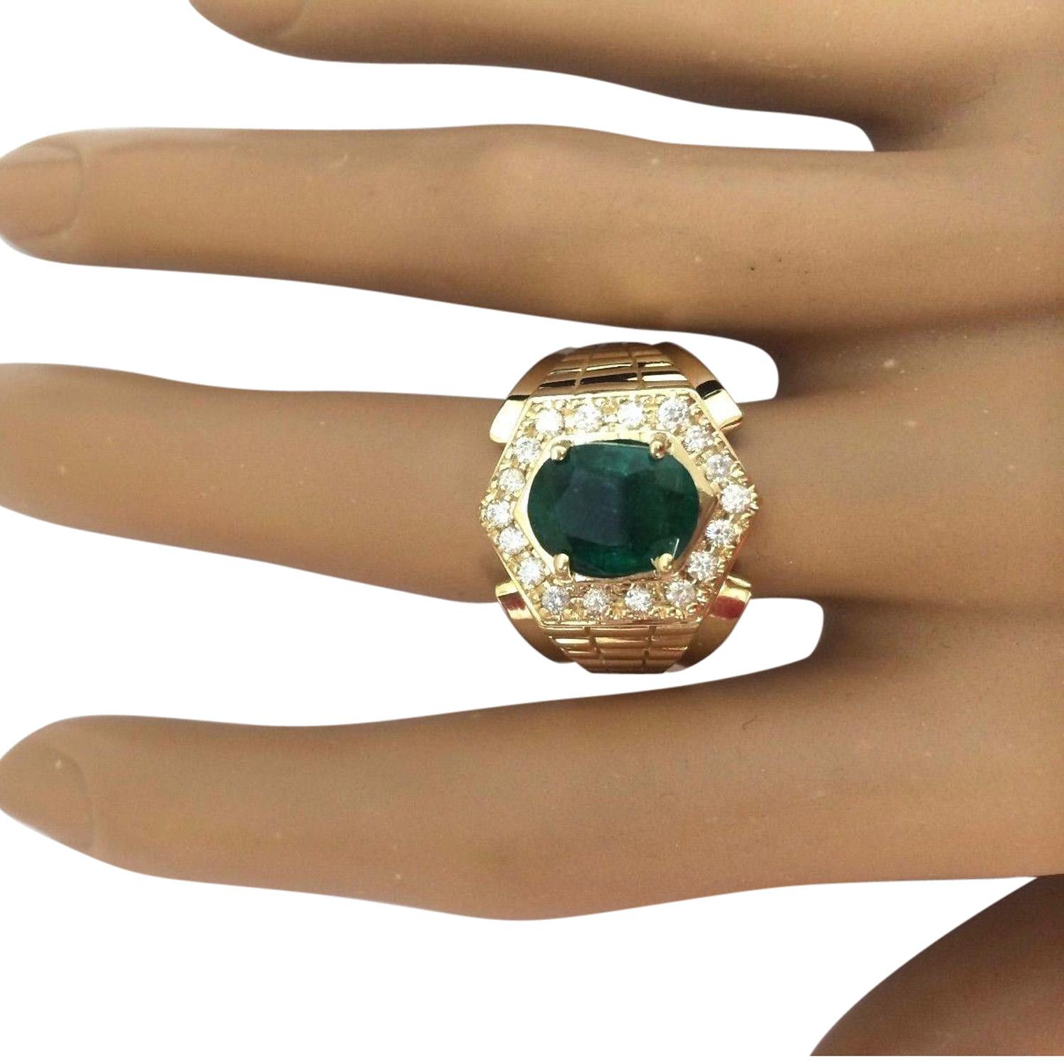 Men Emerald Diamond Ring In 14 Karat Solid Yellow Gold  In New Condition For Sale In Los Angeles, CA