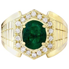 Used Men Emerald Diamond Ring In 14 Karat Solid Yellow Gold 