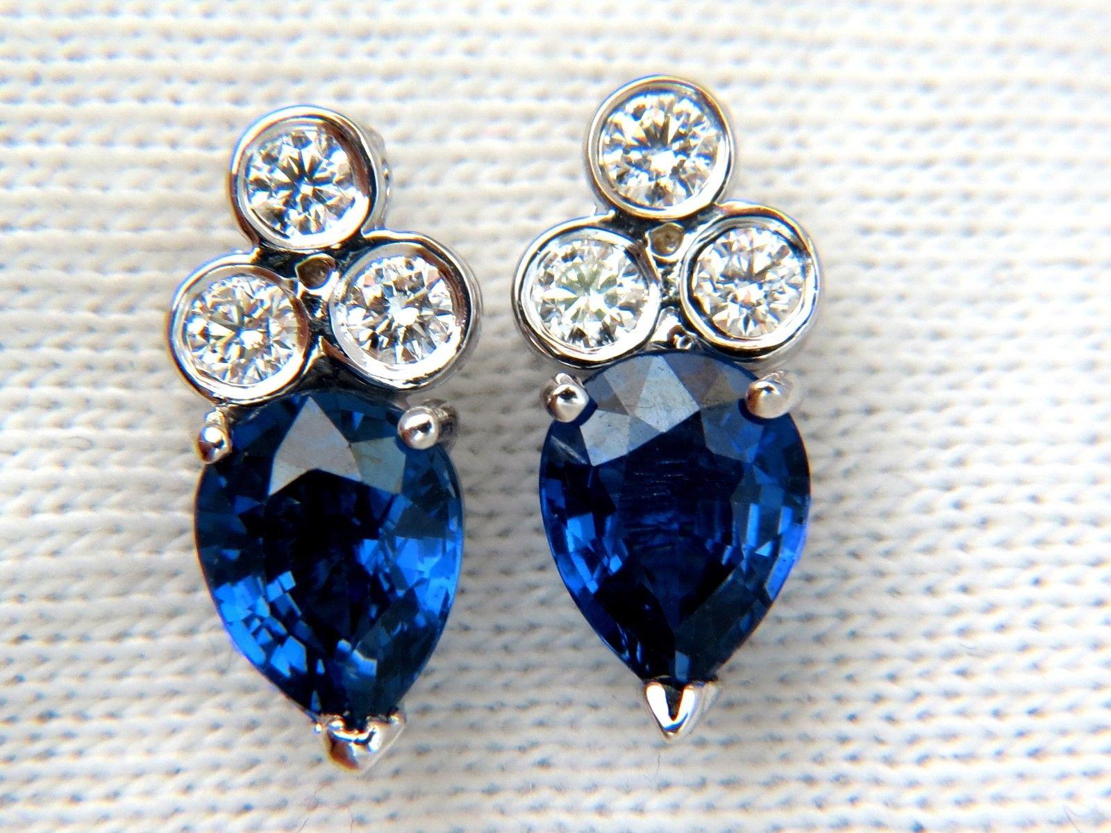 3.45 Carat Natural Sapphire Diamonds Cluster Stud Earrings 14 Karat Vivid Blue 5
