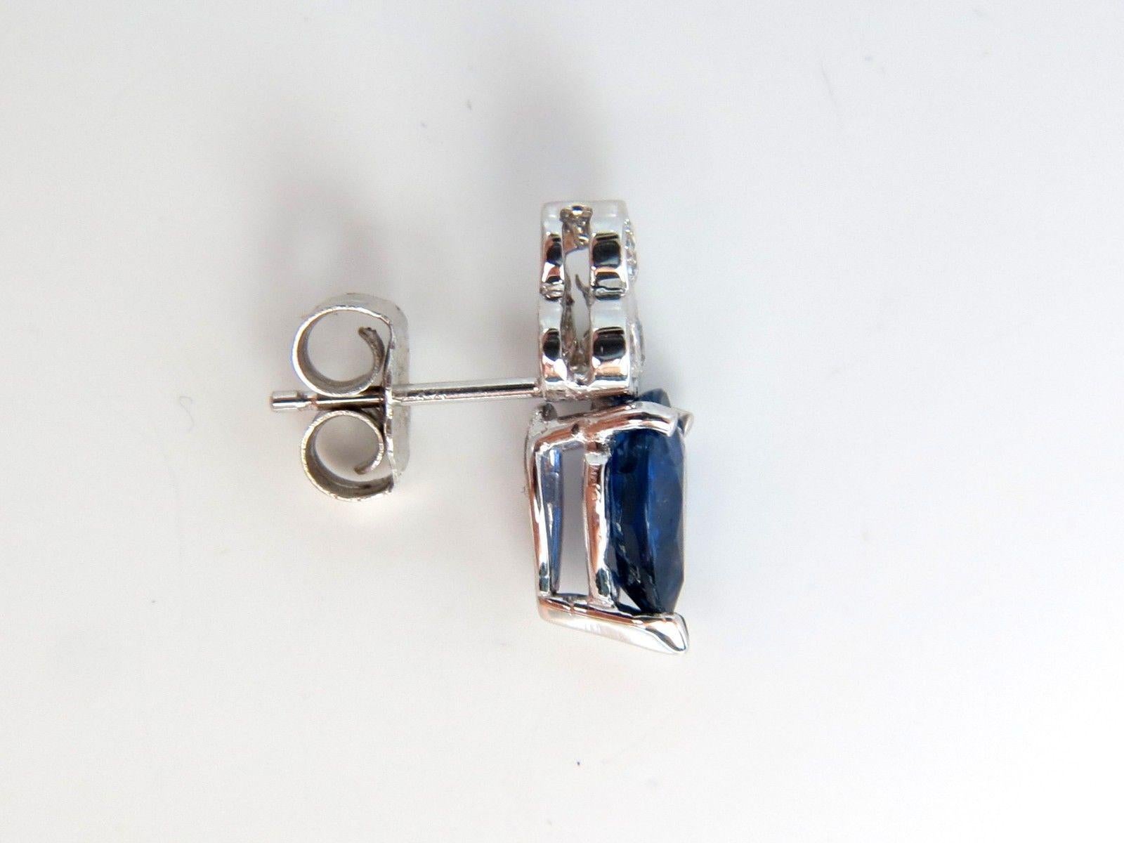 3.45 Carat Natural Sapphire Diamonds Cluster Stud Earrings 14 Karat Vivid Blue 3