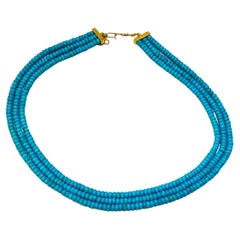 345 Carat Natural Sleeping Beauty Turquoise Necklace, Four Strand 14 Karat Gold