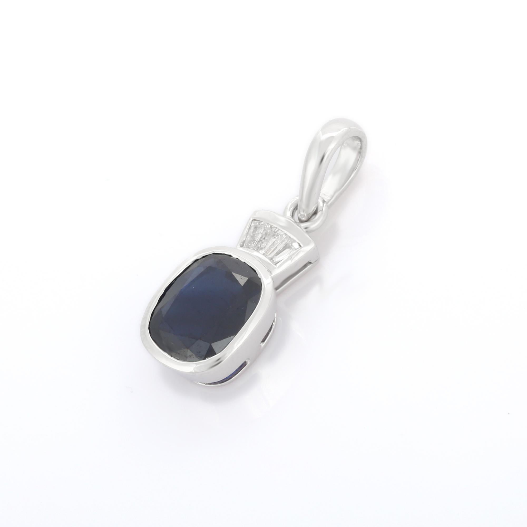 3.45 Carat Cushion Cut Blue Sapphire Pendant with Diamonds in 18K White Gold In New Condition For Sale In Houston, TX