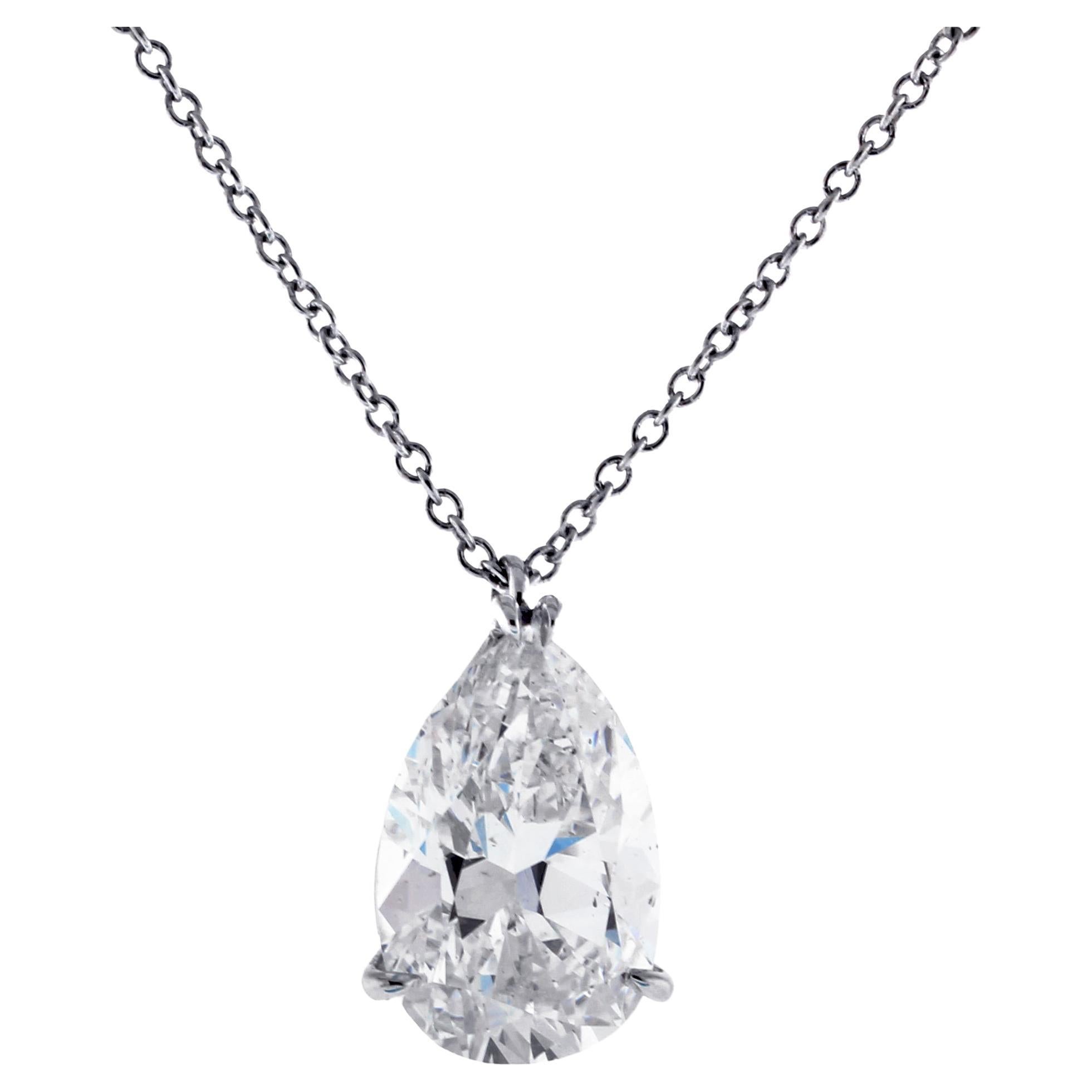 3.21 Carat Pear-Cut Golconda Diamond Pendant Necklace For Sale