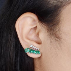 3.45 Carat Pear Natural Emerald Earrings 0.40 Carat Diamond 10 Karat White Gold