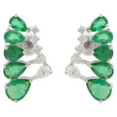 3.45 Carat Pear Natural Emerald Earrings 0.40 Carat Diamond 10 Karat White Gold