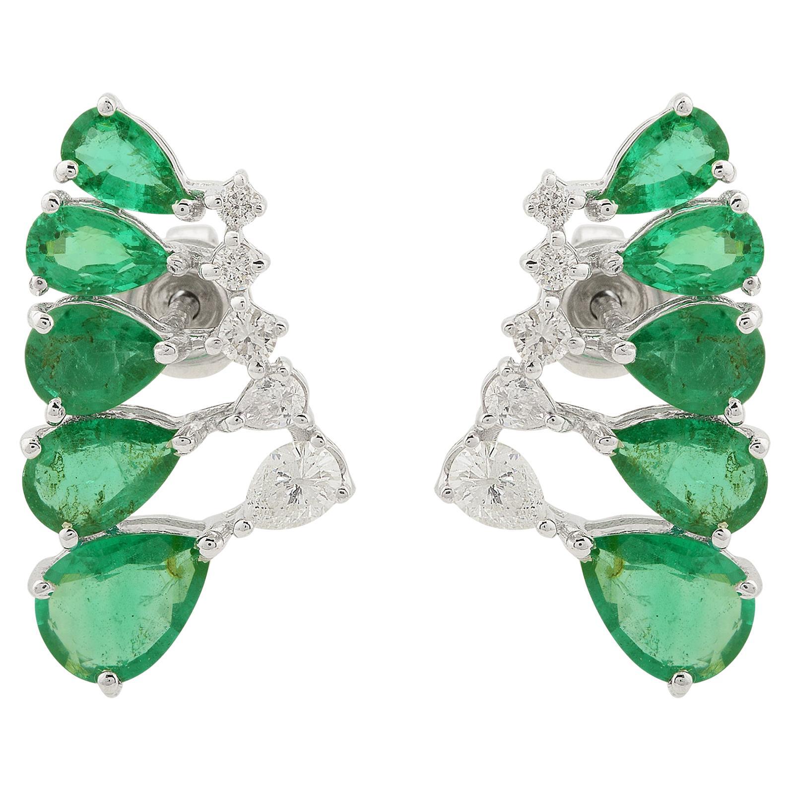 3,45 Karat Birne Natürlicher Smaragd Ohrringe 0,40 Karat Diamant 10 Karat Weißgold
