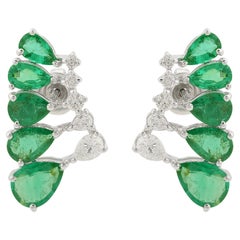 3,45 Karat Birne Natürlicher Smaragd Ohrringe 0,40 Karat Diamant 10 Karat Weißgold