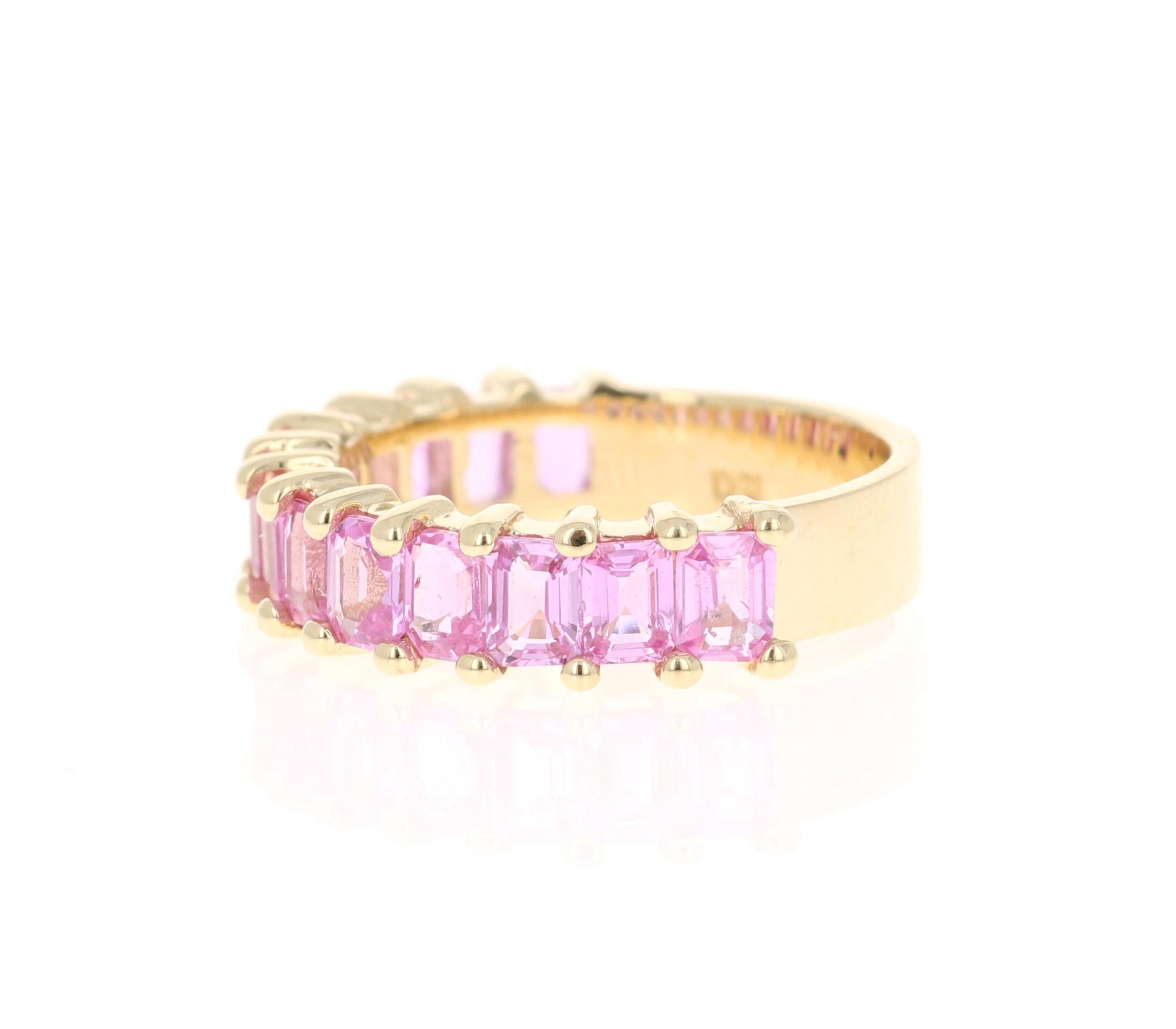 Contemporary 3.45 Carat Pink Sapphire Yellow Gold Ladies Band For Sale