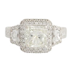 3.45 Carat Princess Cut Diamond Engagement Ring, 18 Karat White Gold IGI Halo