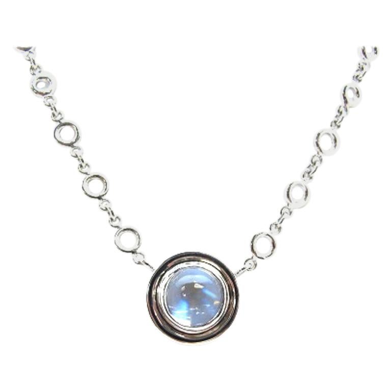 3.45 ct. Rainbow Moonstone Necklace in 18k White Gold, 19.5 Inches For Sale