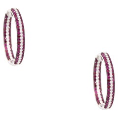3.45 Carat Ruby & 1.42 Carat Diamond Inside Out Hoop Earrings 18 Karat In Stock