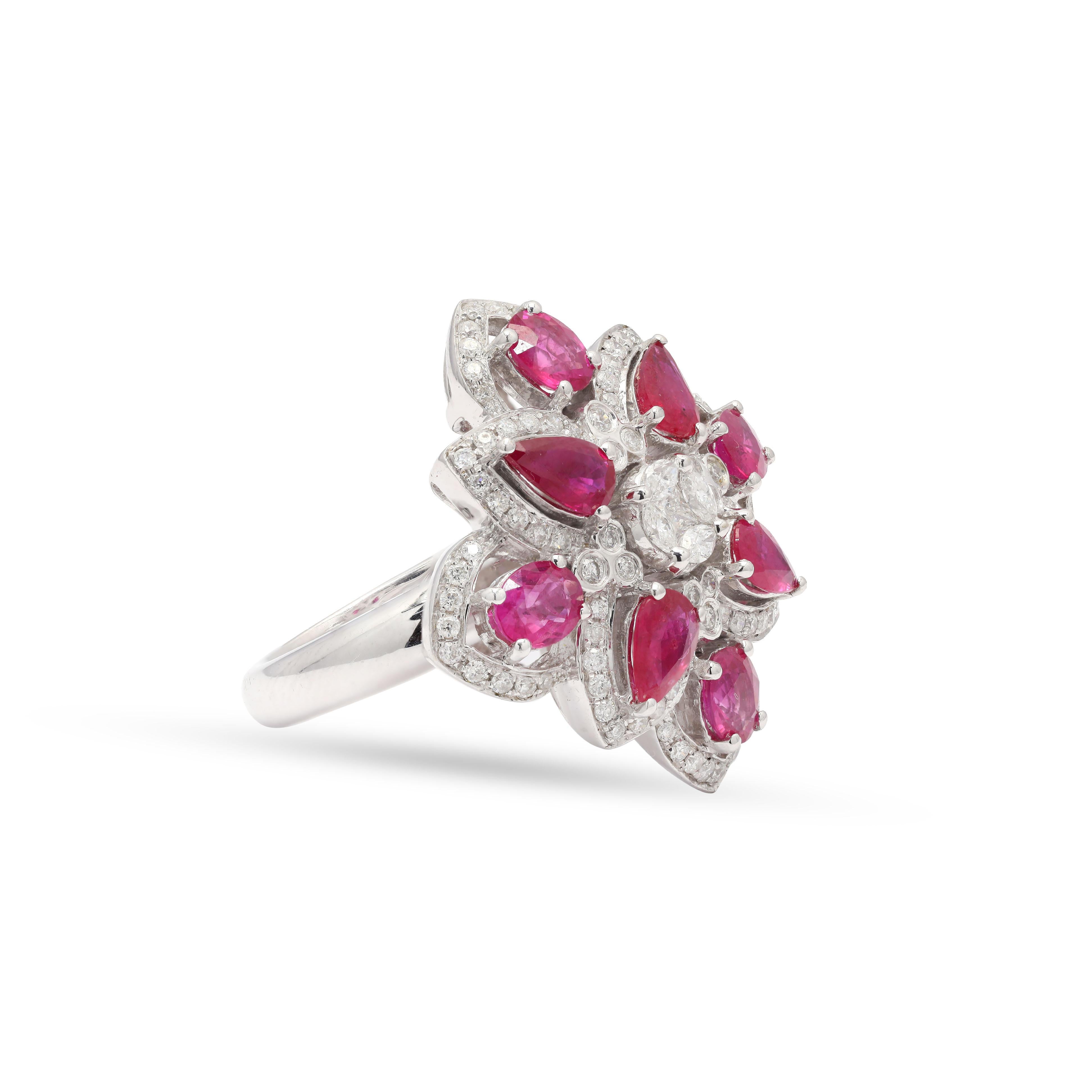 For Sale:  3.45 Carat Ruby and Diamond White Gold Ring in 14 Karat White Gold  3