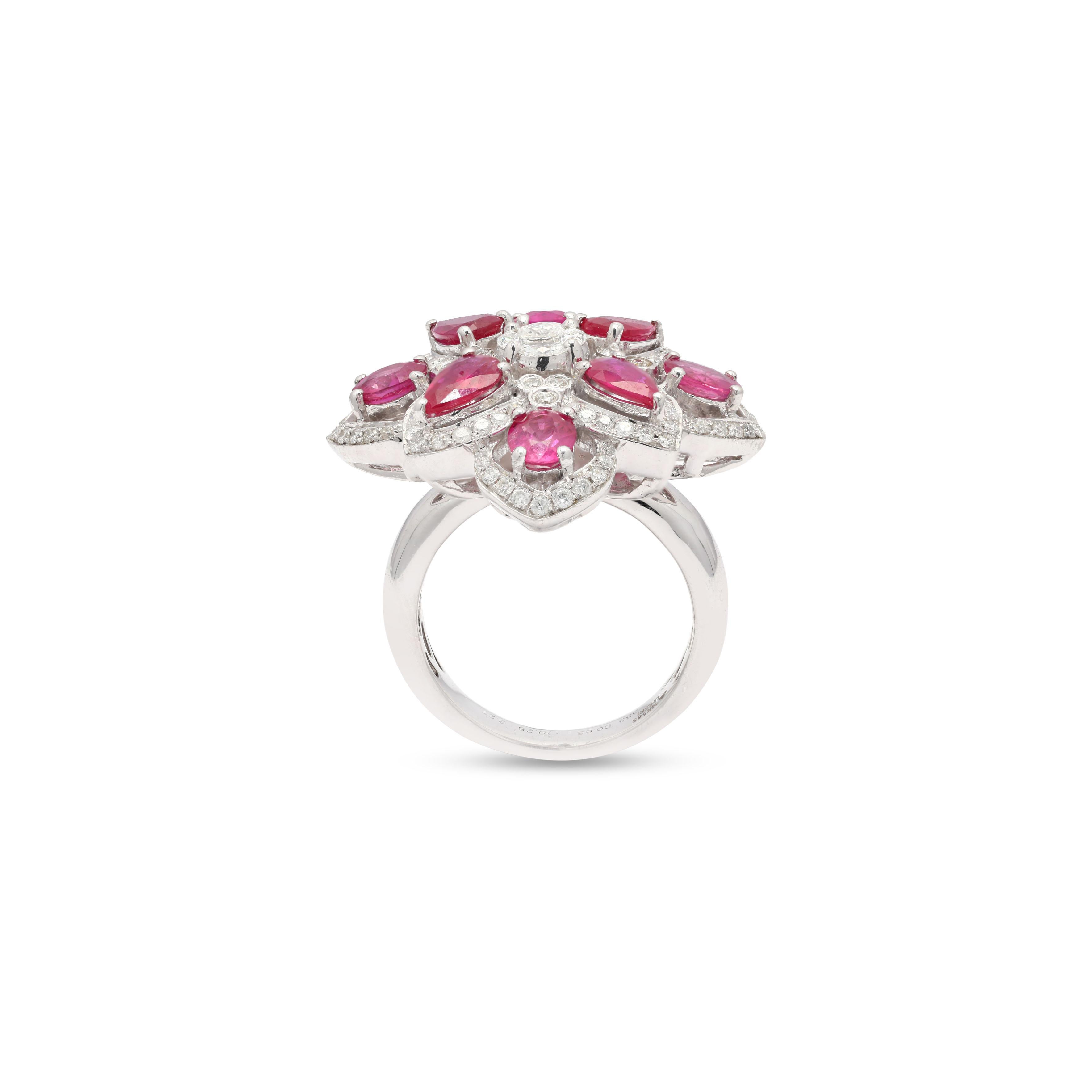 For Sale:  3.45 Carat Ruby and Diamond White Gold Ring in 14 Karat White Gold  4