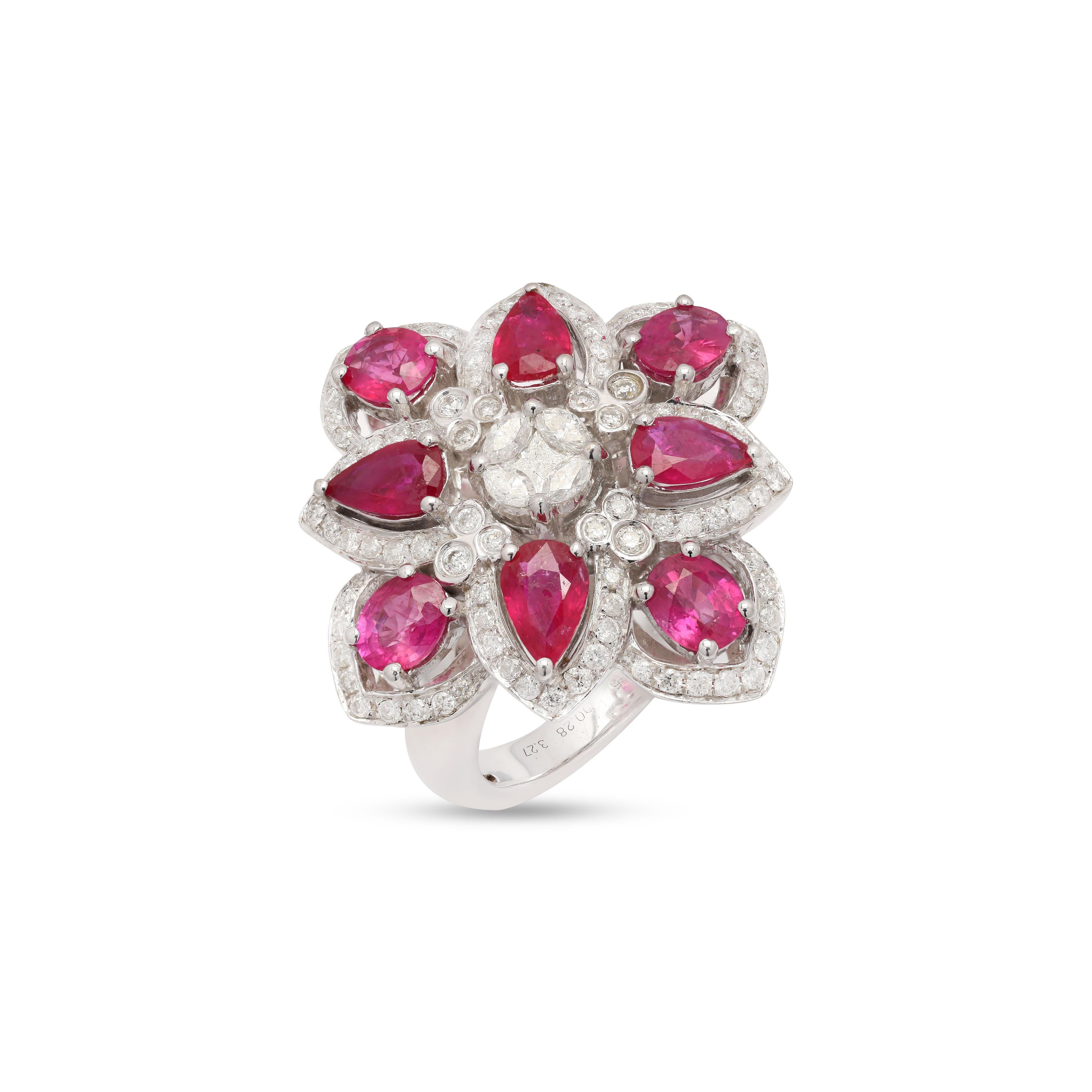 For Sale:  3.45 Carat Ruby and Diamond White Gold Ring in 14 Karat White Gold  5