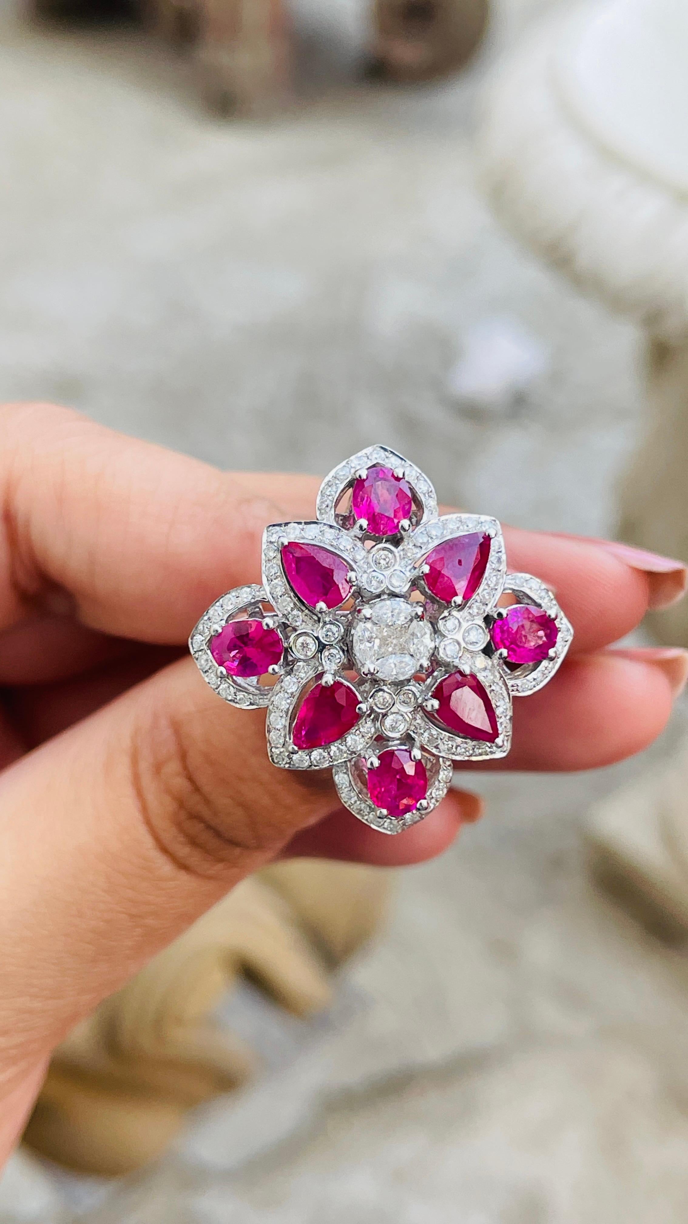 For Sale:  3.45 Carat Ruby and Diamond White Gold Ring in 14 Karat White Gold  6