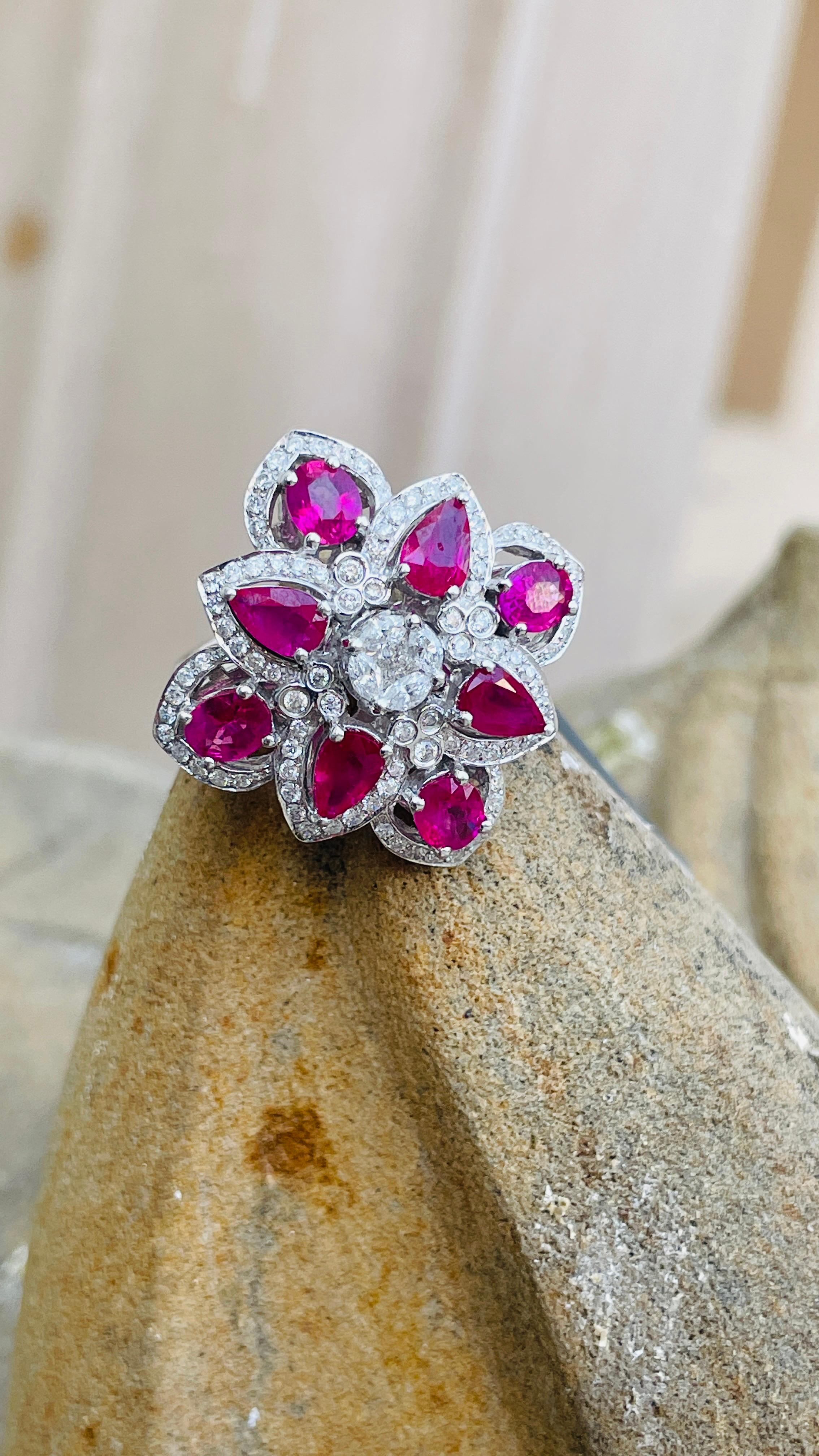 For Sale:  3.45 Carat Ruby and Diamond White Gold Ring in 14 Karat White Gold  7
