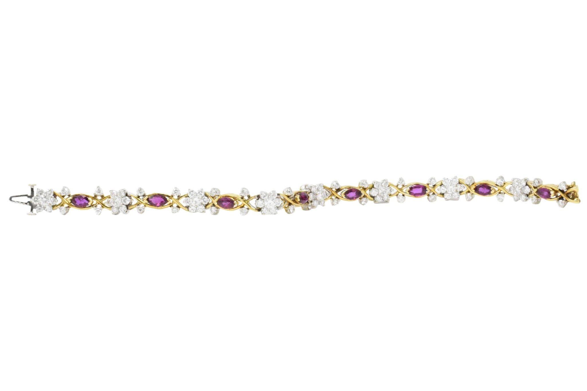 Women's or Men's 3.45 Carat Ruby Diamond 14 Karat Two-Tone Gold Bracelet