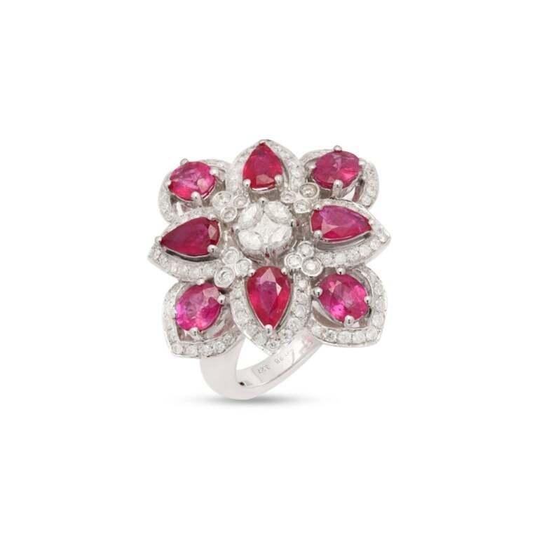 En venta: Alianza de boda con rubí de 3,45 quilates y diamantes en oro blanco de 14 quilates para mujer  3