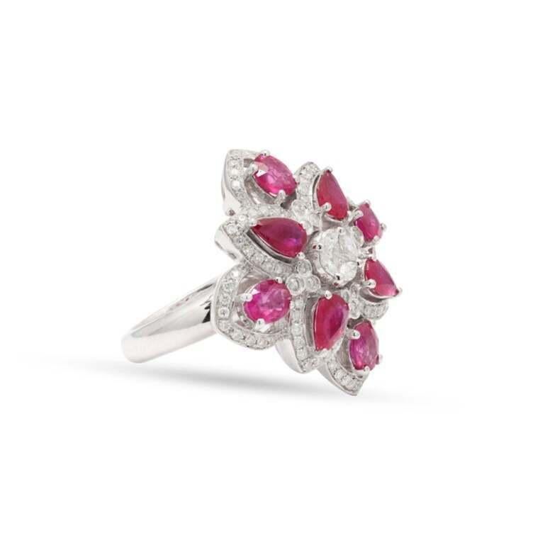 En venta: Alianza de boda con rubí de 3,45 quilates y diamantes en oro blanco de 14 quilates para mujer  5