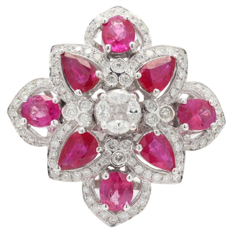 En venta: Alianza de boda con rubí de 3,45 quilates y diamantes en oro blanco de 14 quilates para mujer  8