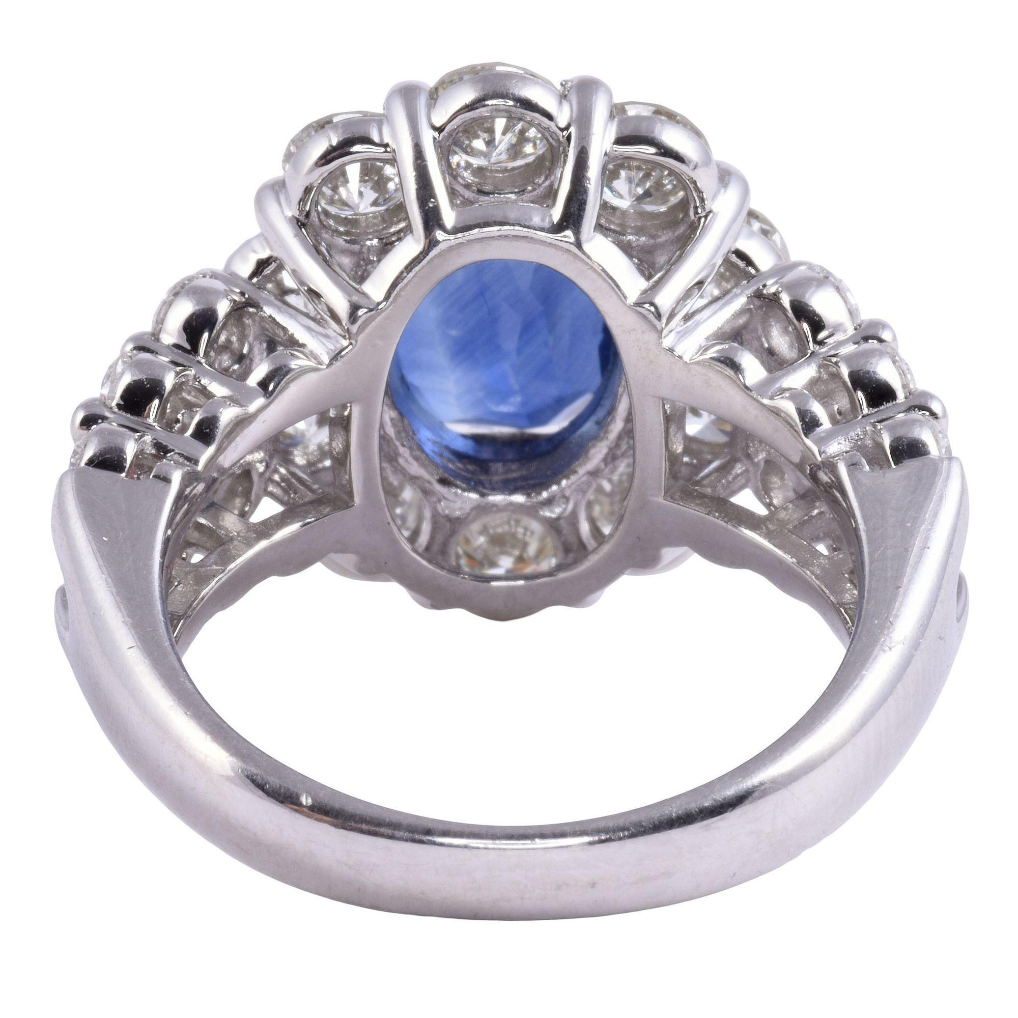 Oval Cut 3.45 Carat Sapphire & 2.95 CTW Diamond Platinum Ring For Sale