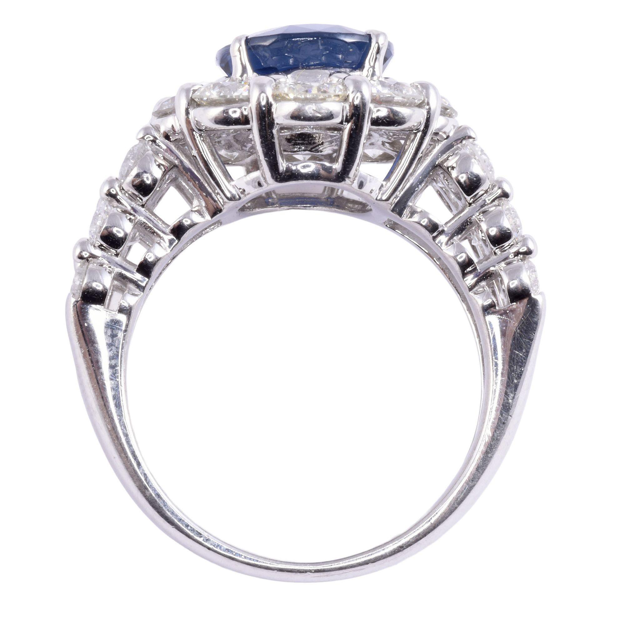 3.45 Carat Sapphire & 2.95 CTW Diamond Platinum Ring In Good Condition For Sale In Solvang, CA