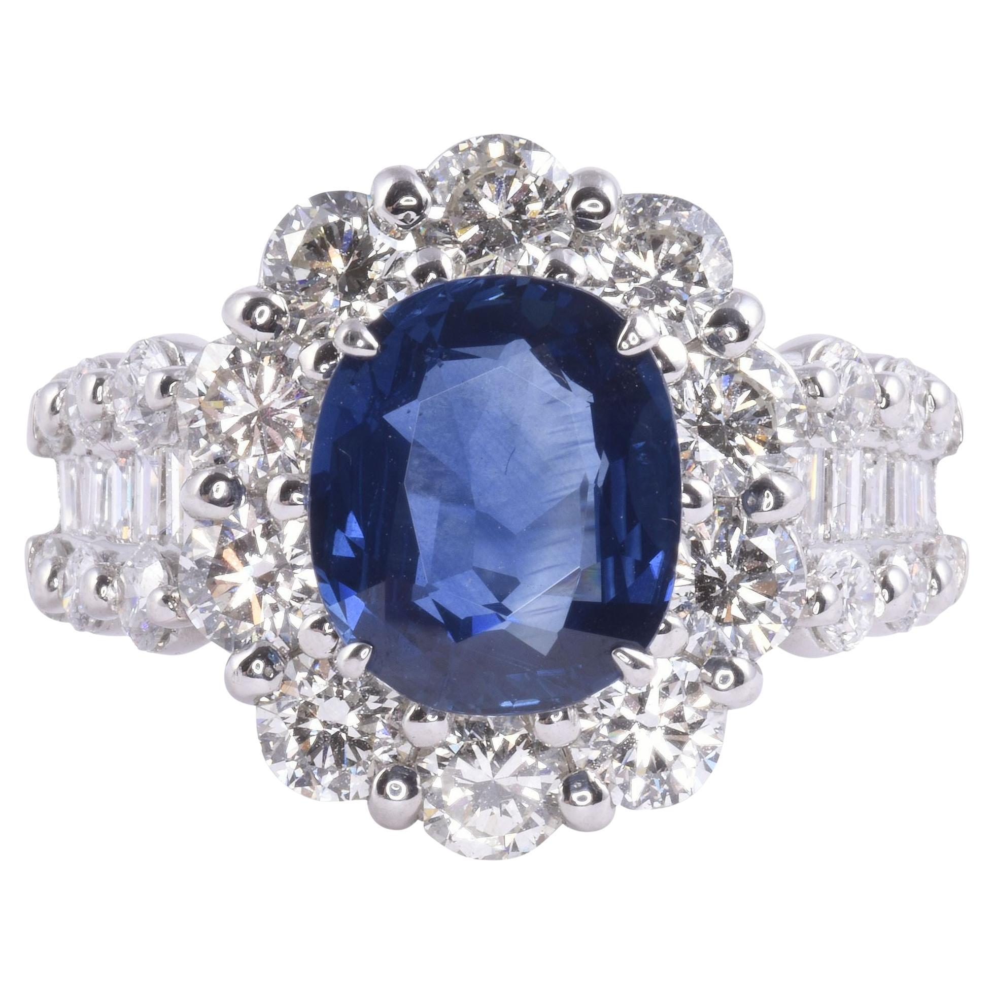 3.45 Carat Sapphire & 2.95 CTW Diamond Platinum Ring For Sale