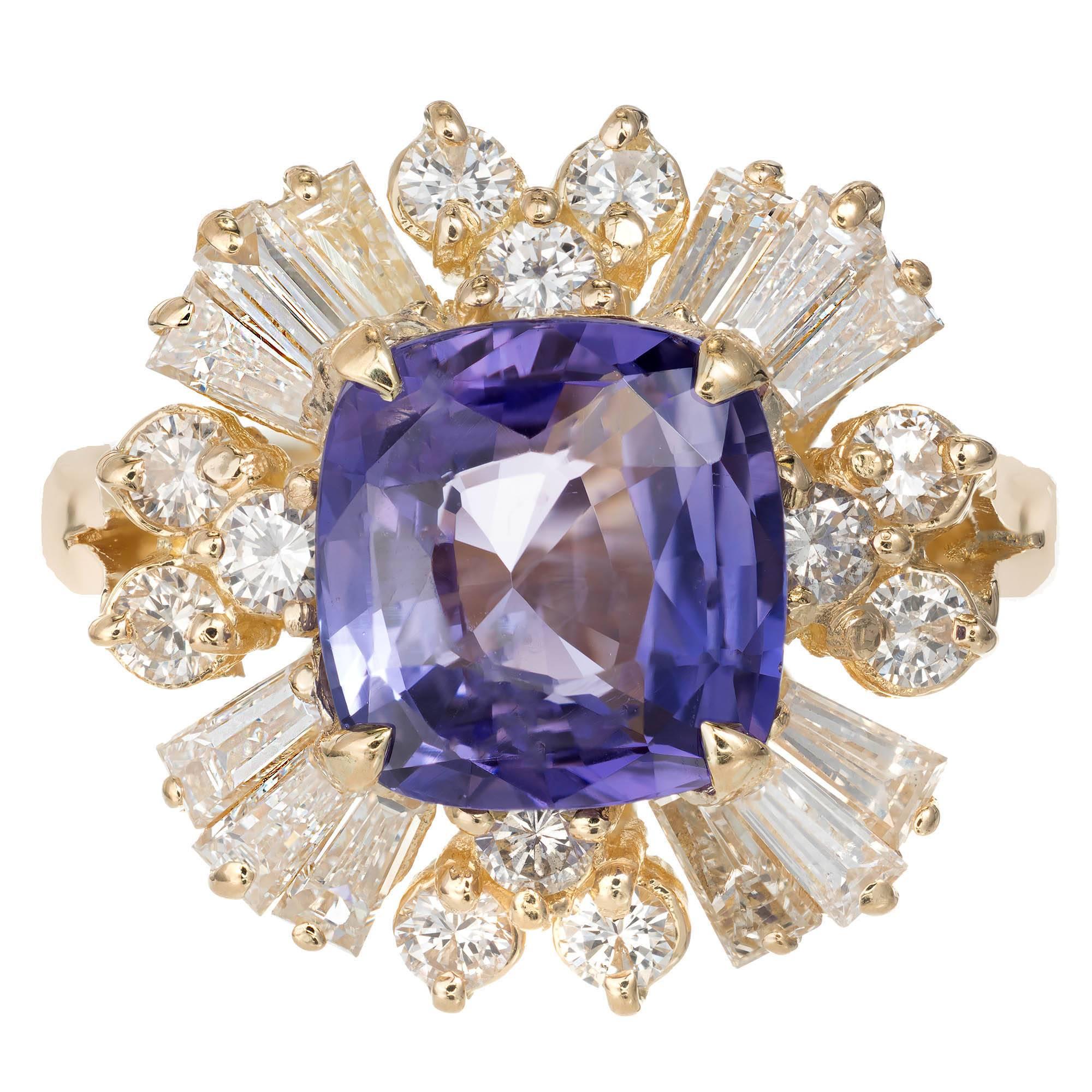 3.45 Carat Sapphire Diamond Color Change Violet Purple Gold Engagement Ring For Sale