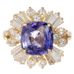 3.45 Carat Sapphire Diamond Color Change Violet Purple Gold Engagement Ring