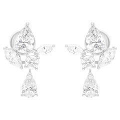Pendientes de diamantes marquesa redondos pera SI/H de 3,45 quilates Joyas de oro blanco de 14 quilates
