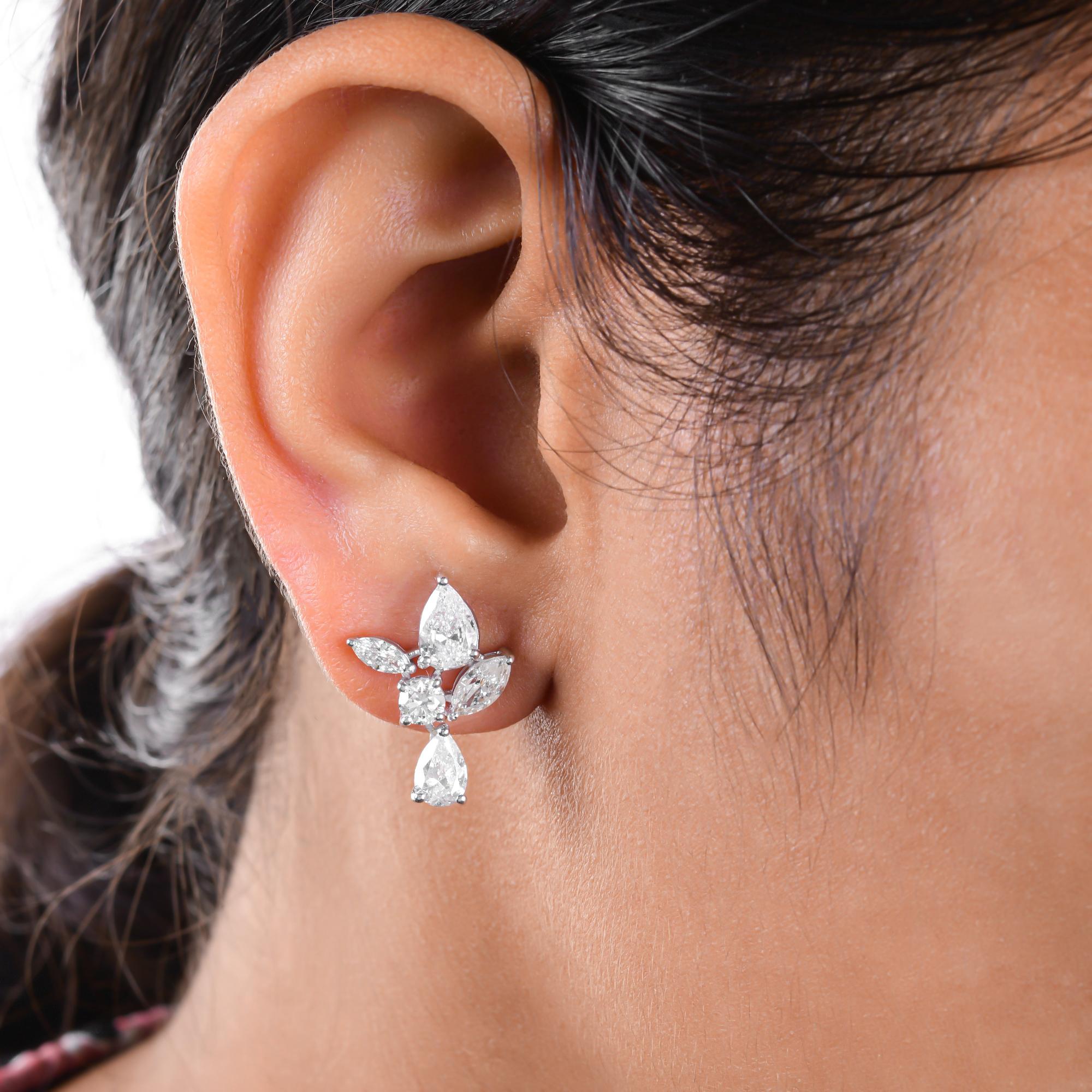 Moderne Boucles d'oreilles en or blanc 18 carats avec diamants marquises ronds taille poire de 3,45 carats SI/H en vente