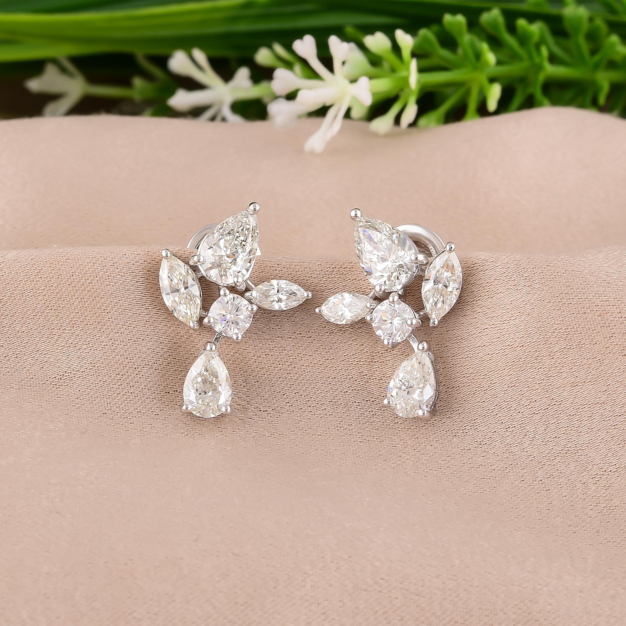 Taille Marquise Boucles d'oreilles en or blanc 18 carats avec diamants marquises ronds taille poire de 3,45 carats SI/H en vente