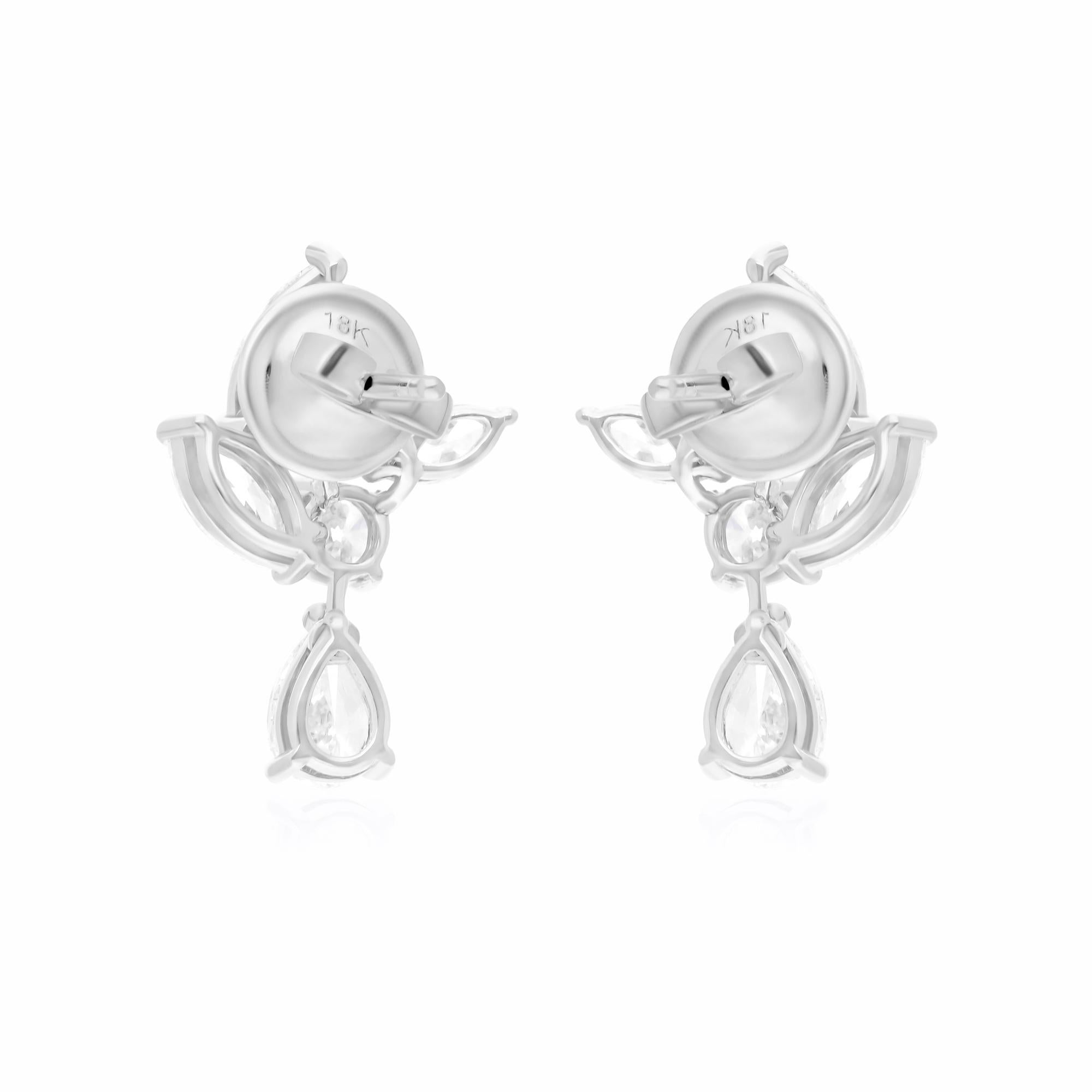 Boucles d'oreilles en or blanc 18 carats avec diamants marquises ronds taille poire de 3,45 carats SI/H Neuf - En vente à Diera, Dubai