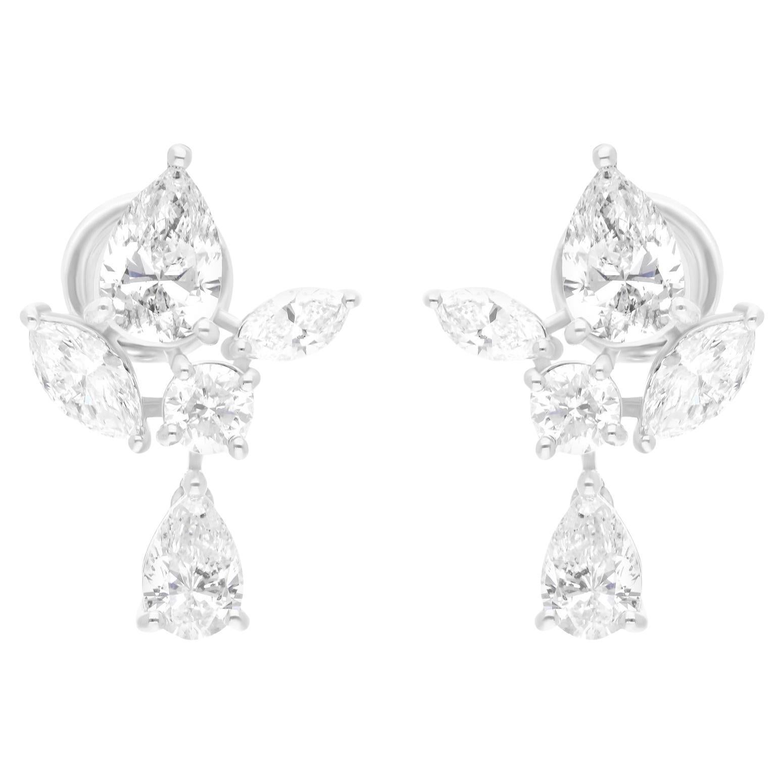 3.45 Carat SI/H Pear Round Marquise Diamond Earrings 18 Karat White Gold Jewelry