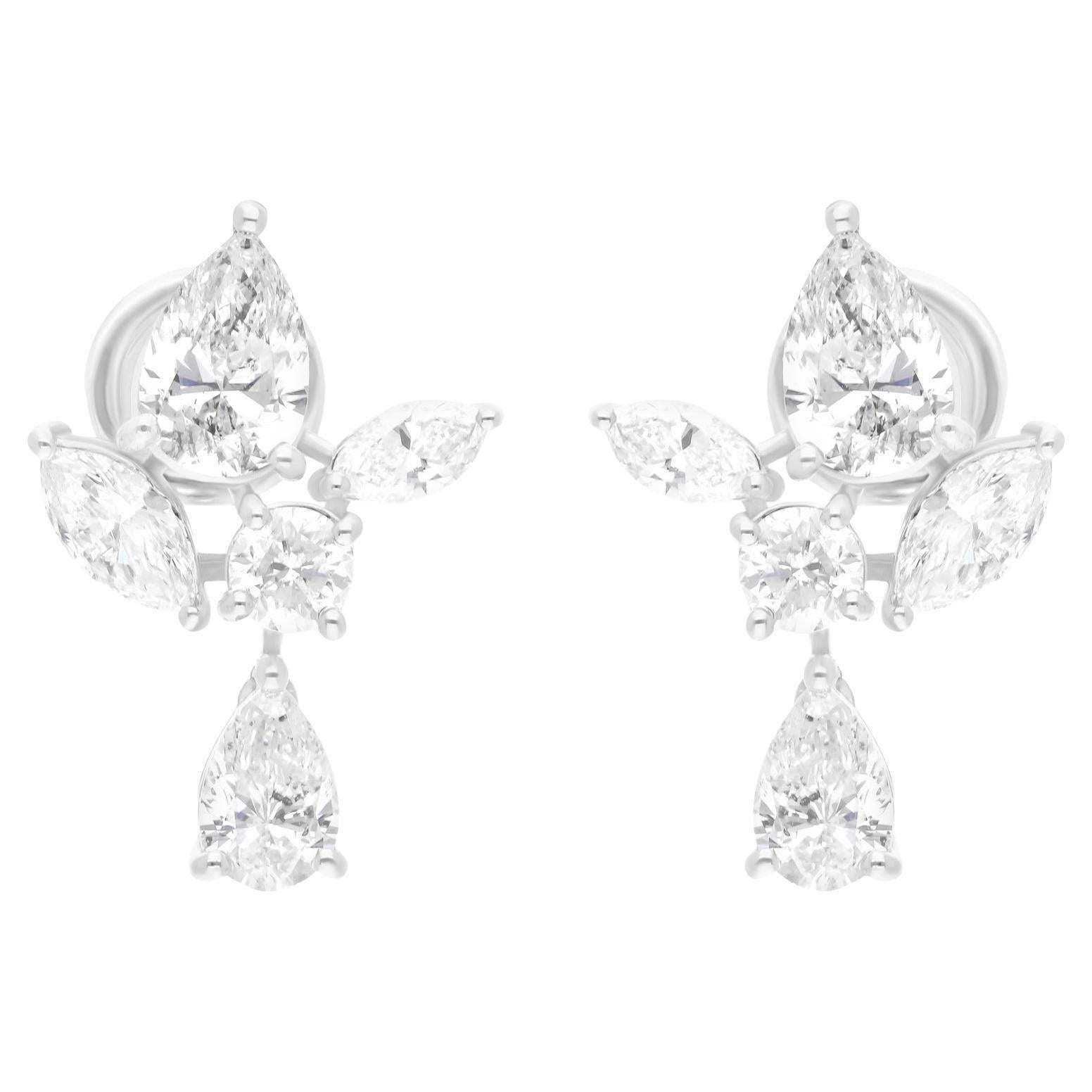 Pendientes de diamantes marquesa redondos pera SI/H de 3,45 quilates Joyas de oro blanco de 18 quilates en venta