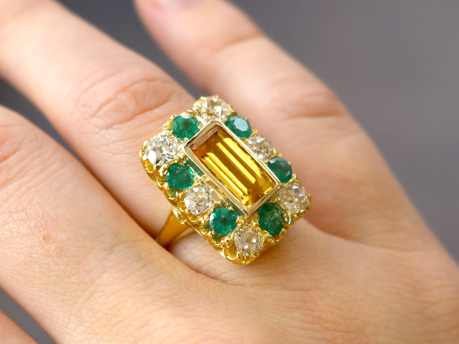 Emerald Cut 3.45 Carat Topaz and 1.86 Carat Emerald Diamond and Yellow Gold Cocktail Ring For Sale