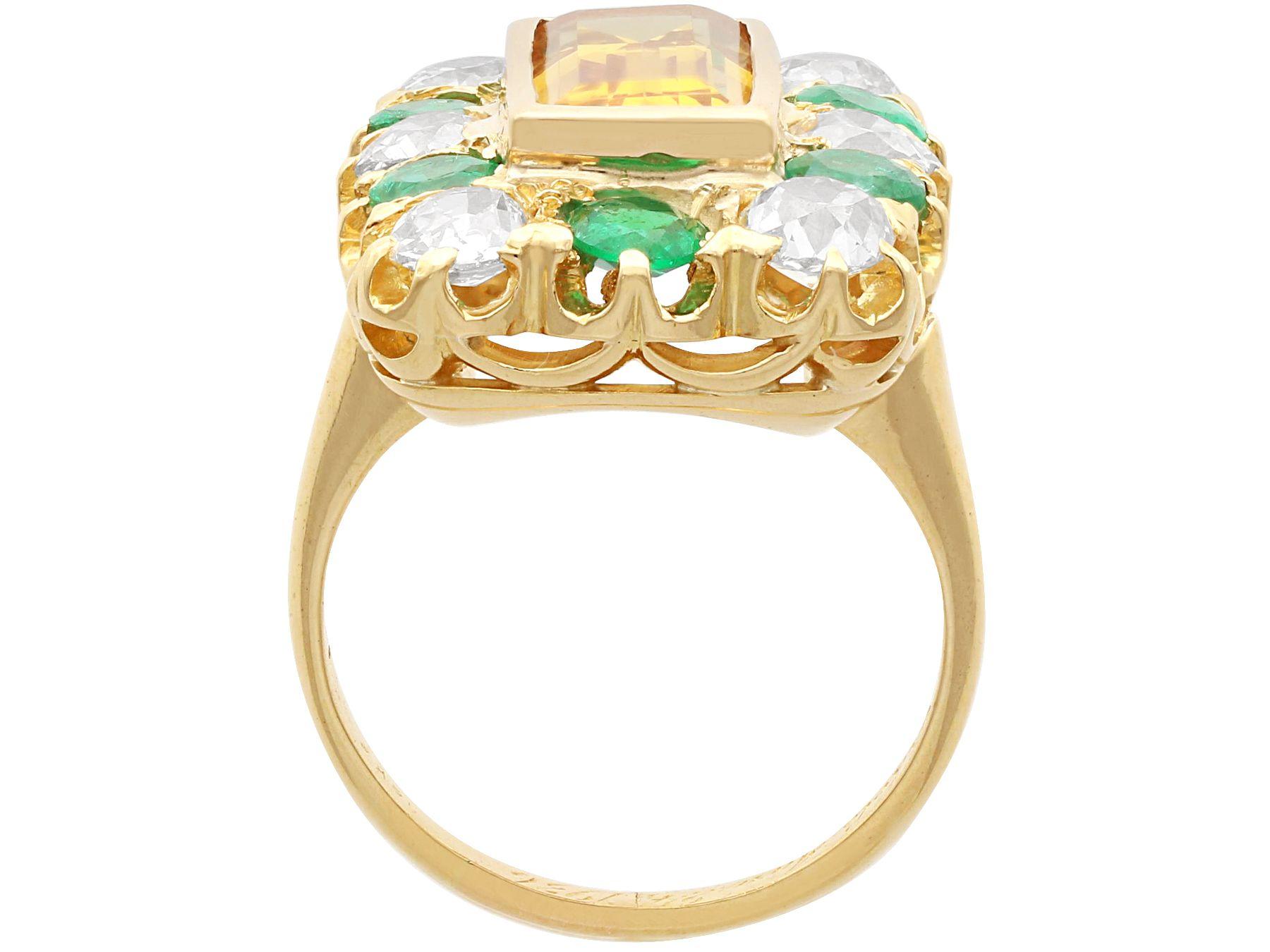 3.45 Carat Topaz and 1.86 Carat Emerald Diamond and Yellow Gold Dress Ring In Excellent Condition For Sale In Jesmond, Newcastle Upon Tyne
