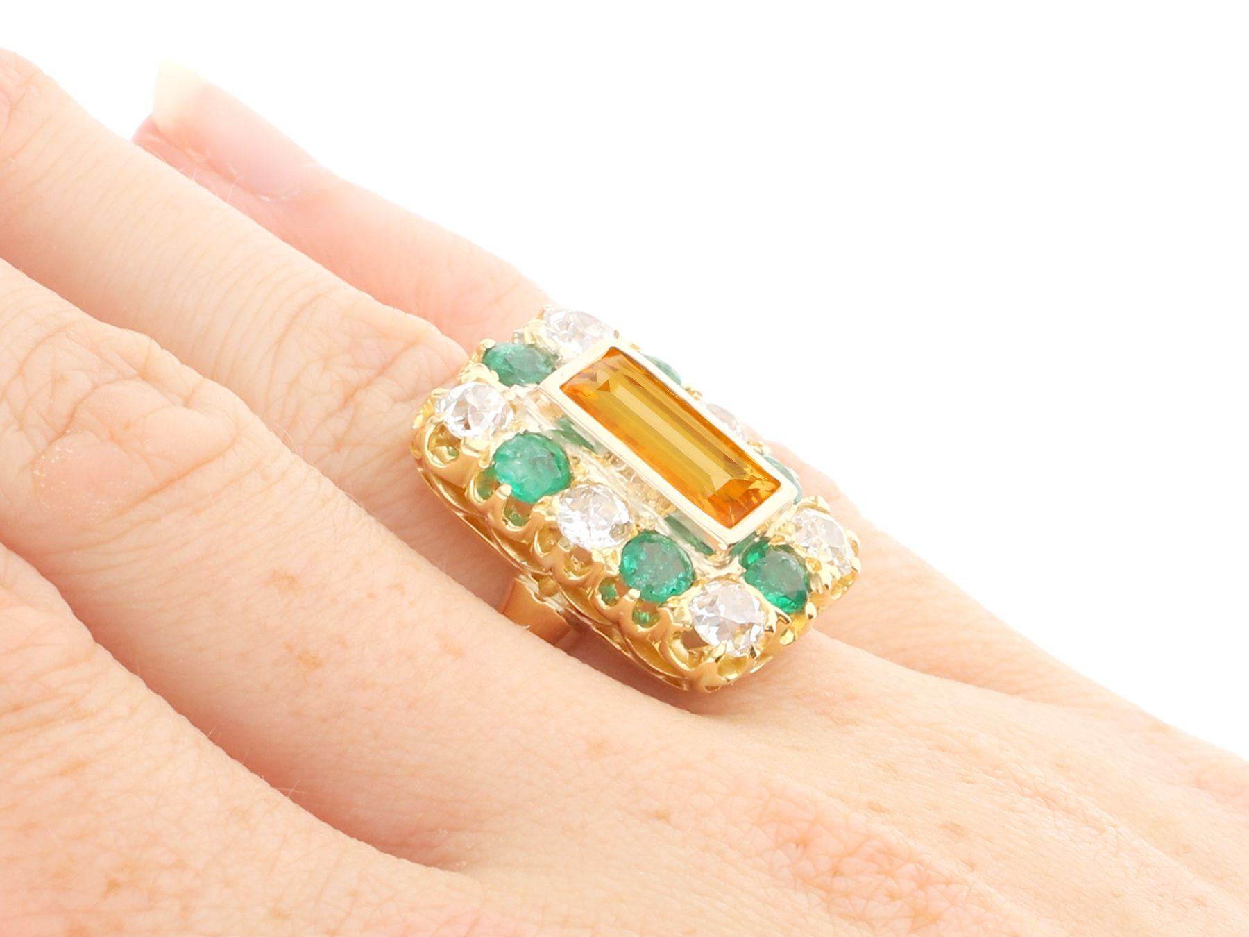 3.45 Carat Topaz and 1.86 Carat Emerald Diamond and Yellow Gold Dress Ring For Sale 1