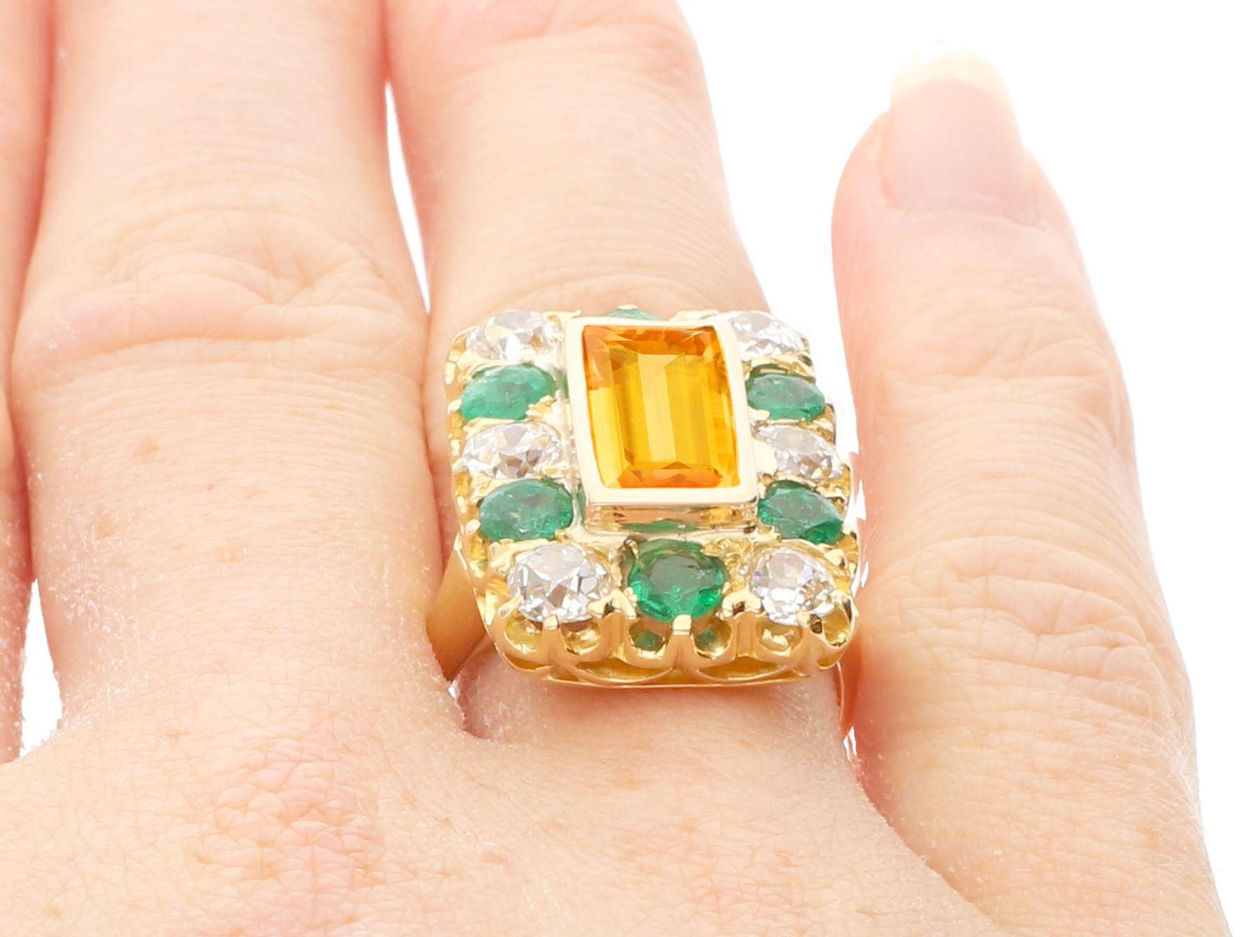 3.45 Carat Topaz and 1.86 Carat Emerald Diamond and Yellow Gold Dress Ring For Sale 2