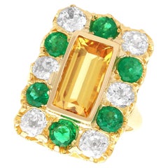 3.45 Carat Topaz and 1.86 Carat Emerald Diamond and Yellow Gold Dress Ring