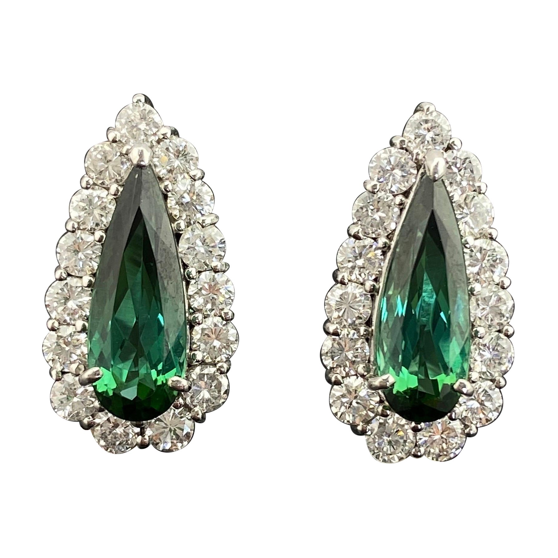 3.45 Carat Tourmaline and 2.02 Carat Diamond Studs