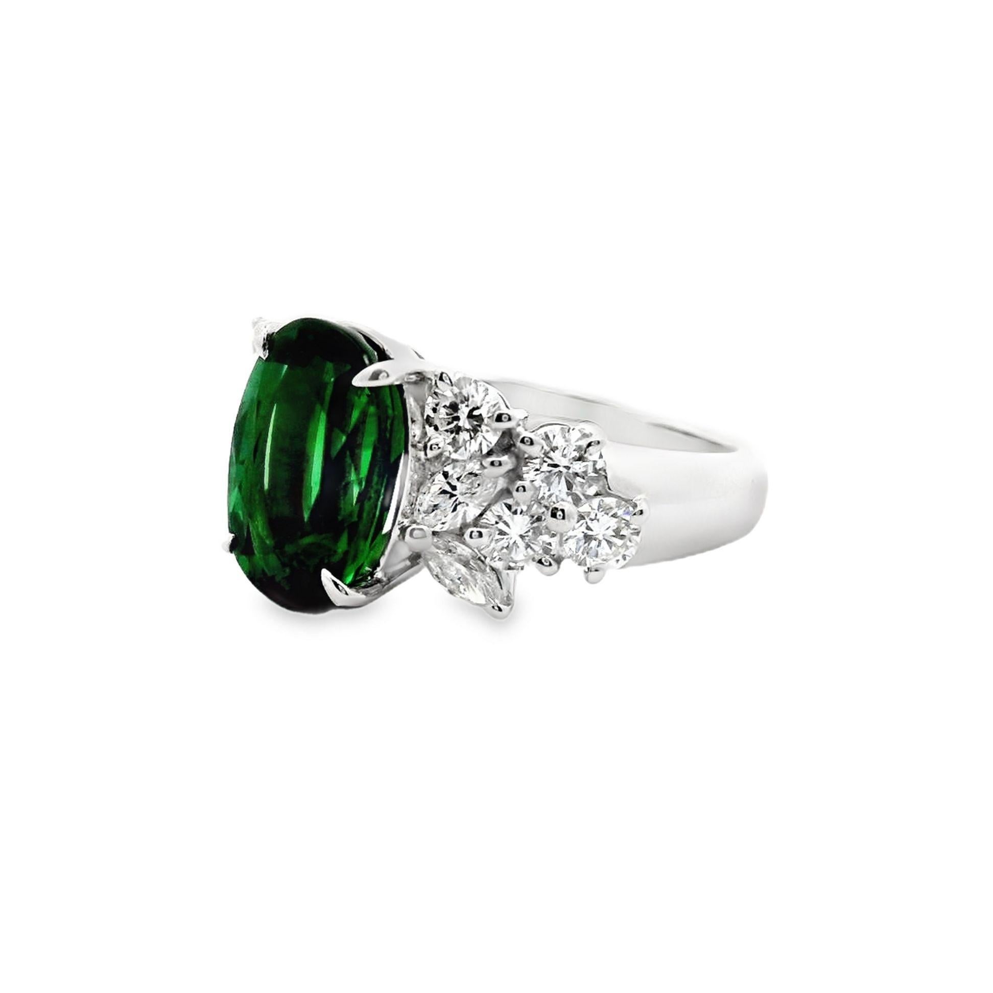 Contemporary 3.45 Carat Tsavorite Diamond Platinum Ring For Sale