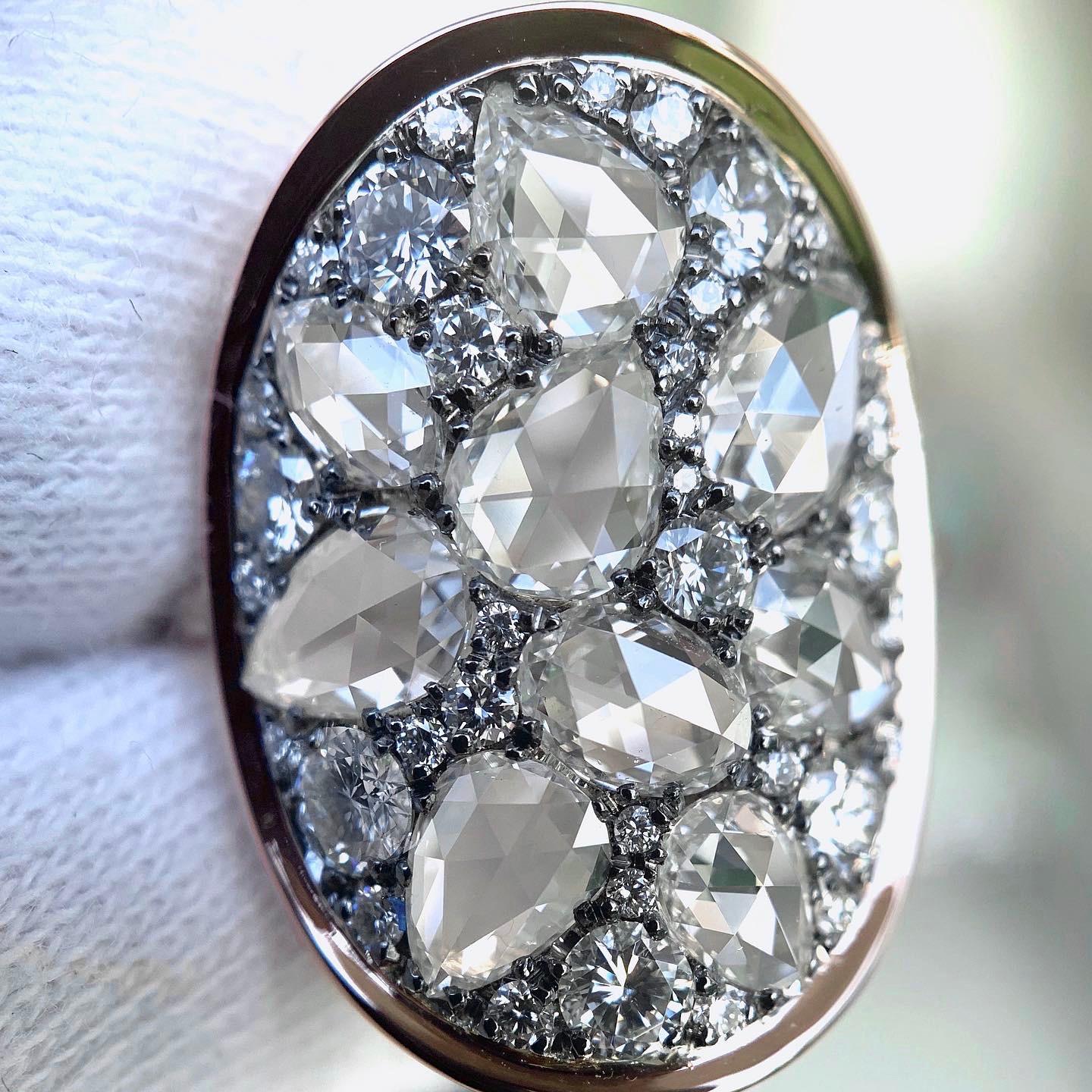 3.45 Carat White GHVS Rose-Cut and Brilliant-Cut Diamond Pave Ring 5