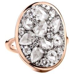 3.45 Carat White GHVS Rose-Cut and Brilliant-Cut Diamond Pave Ring