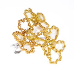 3.45 Carat Yellow Slice Diamond and Icy Diamond Flower Cocktail Ring