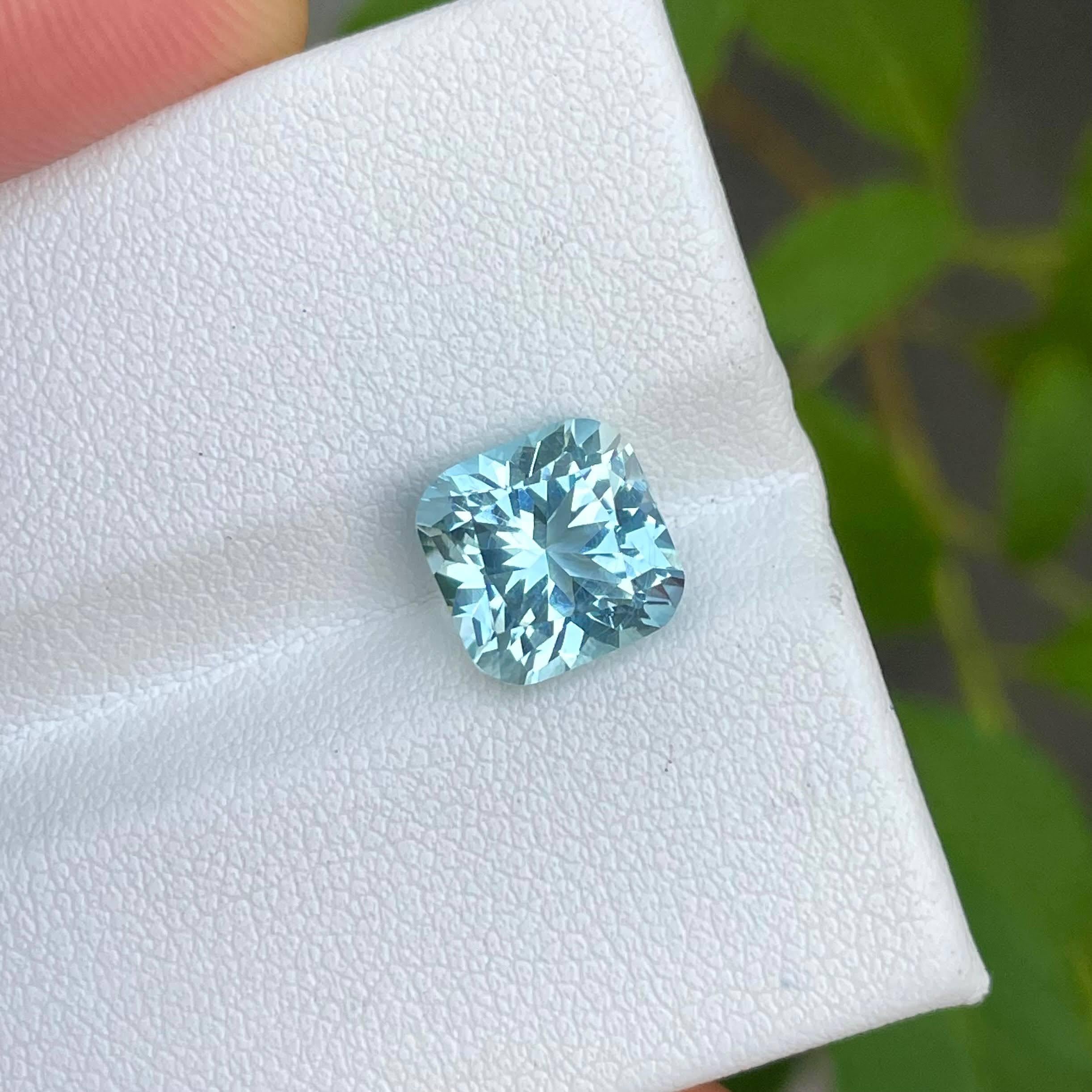 Weight 3.45 carats 
Dimensions 8.7x8.7x6.92 mm
Treatment none 
Origin Nigeria 
Clarity VVS
Shape square 
Cut custom precision




This exquisite gemstone boasts a captivating 3.45-carat Aquamarine of unparalleled quality, sourced from the rich mines